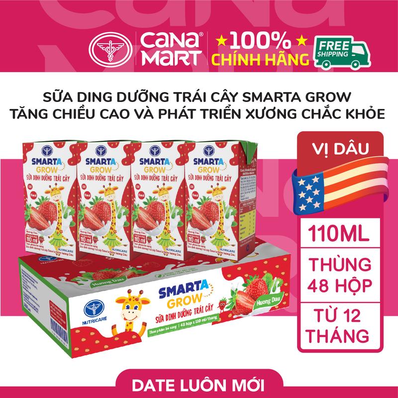 Thùng sữa pha sẵn Nutricare Smarta Grow (vị dâu) dinh dưỡng cho trẻ thấp còi 110ml