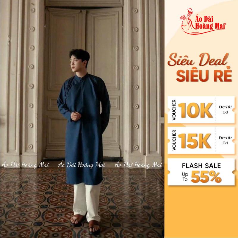 Áo dài nam cách tân ngũ thân, vải dạ xước cao cấp - Áo Dài Hoàng Mai Nhung Menswear