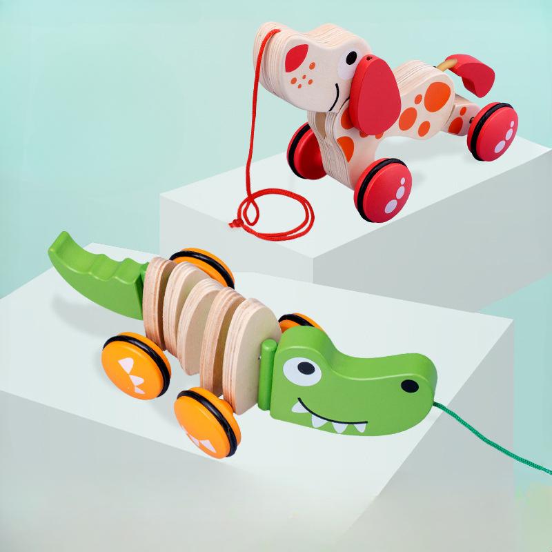 Children's Wooden Dragging Toys, Fun Rope Pulling Crocodile Dog Pulling ...