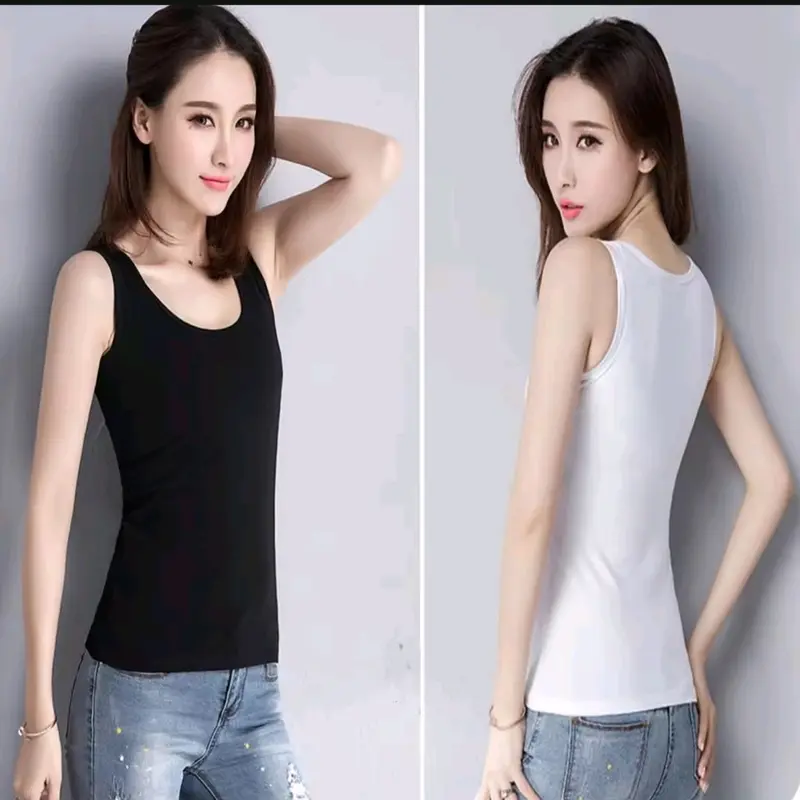PROMO 3PCS TANKTOP TALI LEBAR BAHAN KAOS/ADEM/TIDAK NERAWANG/ELASTIS Wanita Hitam 5