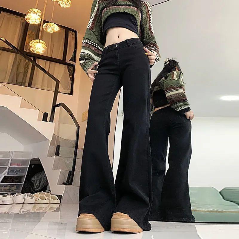 Product Introduction of Quần Jean Ống Loe Cho Nữ, Hàng Mới Về Thu Đông Năm 2025, Màu Đen Rửa, Cạp Thấp, Ôm Vừa Vặn, Dài Đến Sàn Dễ Phối Đồ, Quần Đáy Chuông 7
