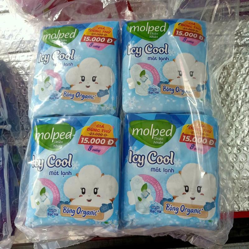   Giá Dùng Thử  Lốc 8 gói Băng Vệ Sinh Molped bông Oganic ban ngày vè đêm siêu mỏng mềm thấm hút hương thơm hoa cỏ nhẹ nhàng 