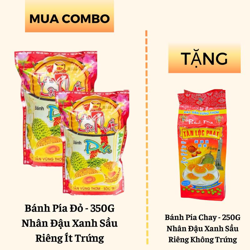 [COMBO] 2 Túi Pía Đỏ Nhân Đậu Xanh Sầu Riêng Ít Trứng Muối 1 Túi 350G Tặng 1 Túi Pía Chay ĂN VẶT