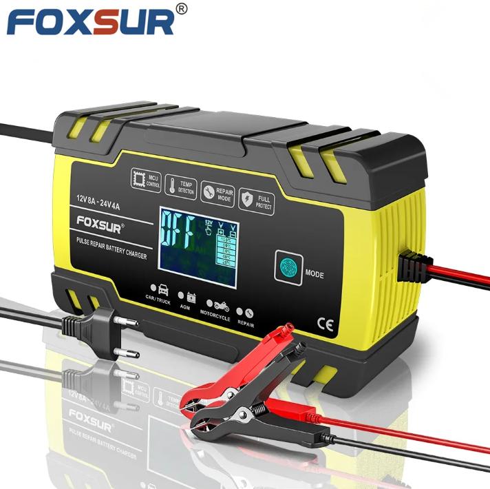  Sạc bình ắc quy 12V 24V 8A 3AH-150AH FOXSUR sạc ắc quy ô tô sạc ắc quy xe máy có khử sunfat thông minh tự ngắt khi đầy chống ngược cực HÀNG CHÍNH HÃNG 