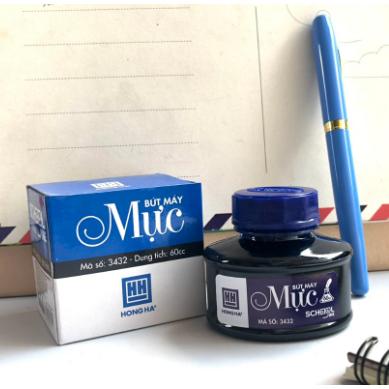 Mực lọ Hồng Hà Tím đậm xanh đen đen viết bút máy