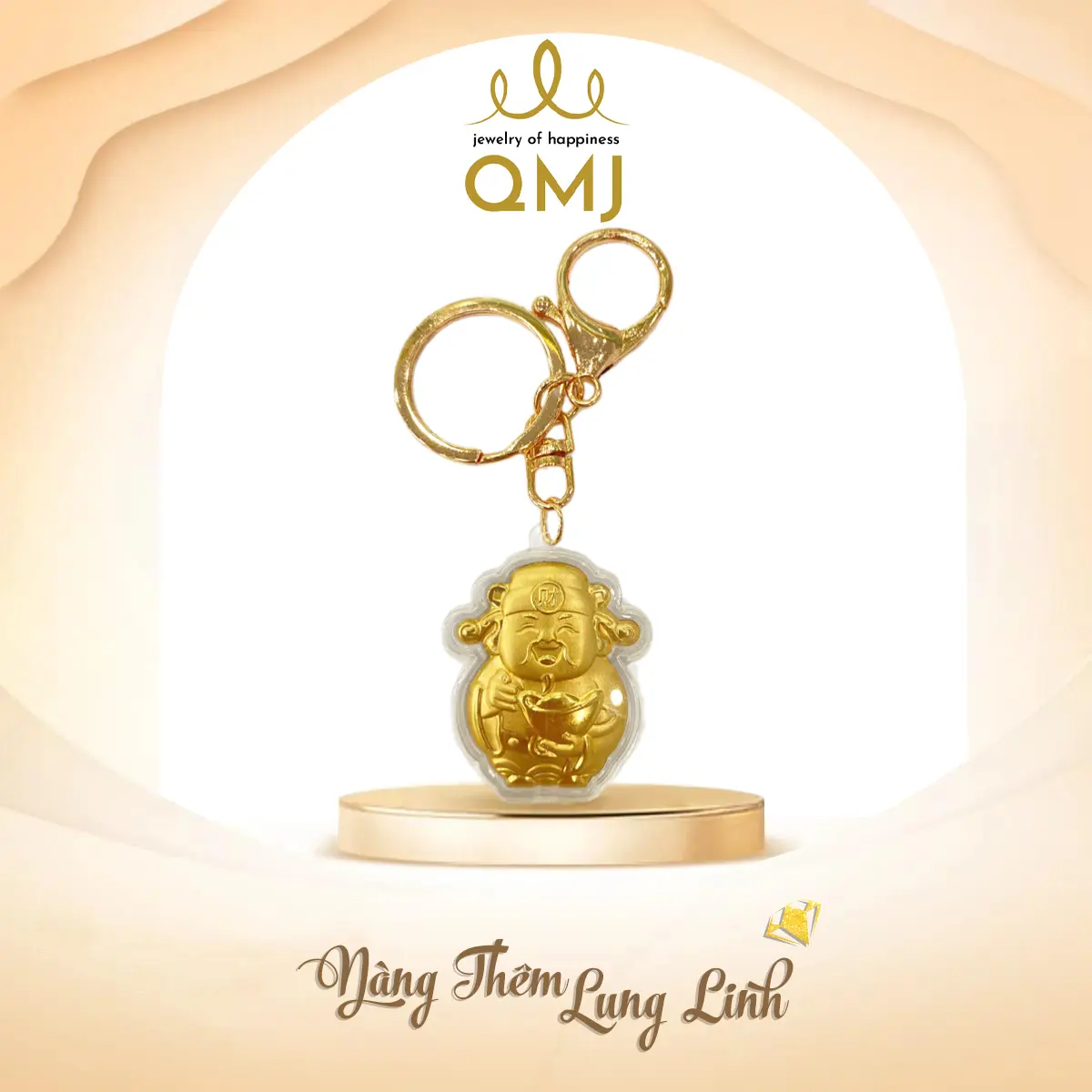 QMJ STORE GMV - Q51 Ông THẦN TÀI gõ cửa, tài lộc đầy nhà - kim loại mạ vang có móc khoá (Không phải vang) NT5
