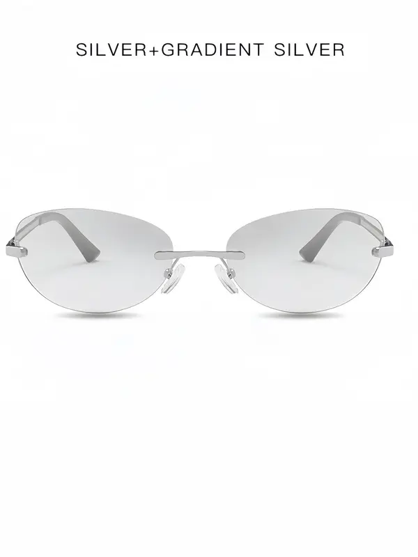 Unisex Simple Style Tinted Lens Oval Frame Sunglasses, Trendy Casual Rimless Sunglasses for Everyday Use, Fashion Accessories for Outdoor Activities 5