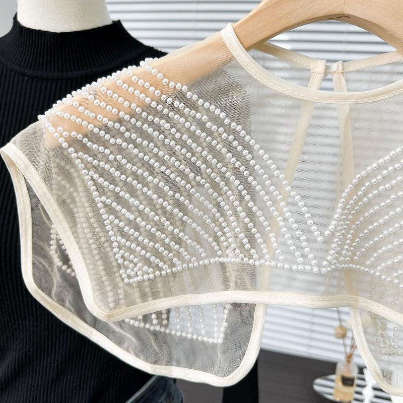 Product Introduction of New Organza Embroidery Women's Lace Collar Fake Collar Lace Up Shawl Dingzhu Shawl Collar Dress Blouse Decor 13