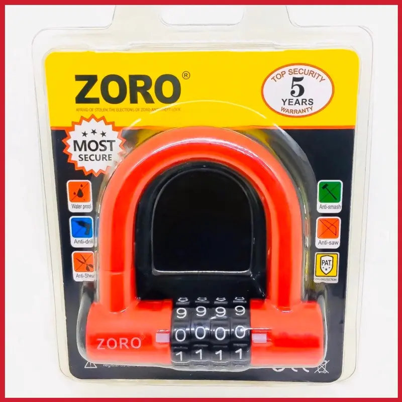 Ổ khóa mật mã 4 số ZORO dạng chữ U màu đỏ thay đổi mật mã theo ý muốn 3