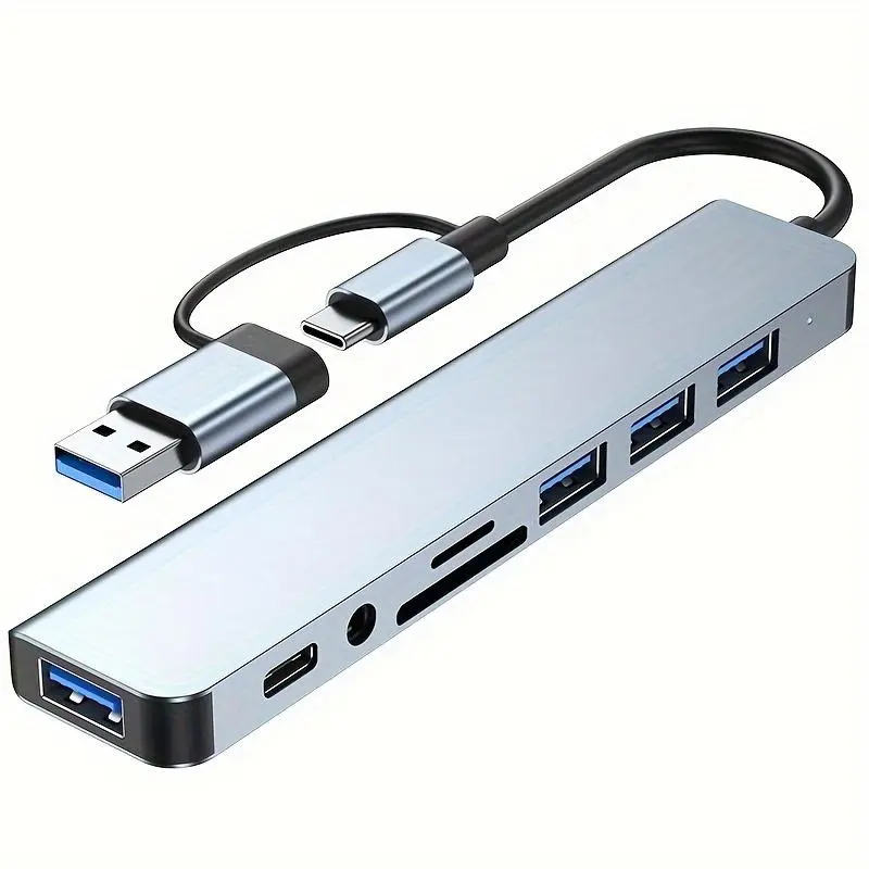 8-in-1 USB C Hub, USB Splitter, USB Extender with 4 USB Ports & 1 USBC TF/SD Card Reader, Suitable for MacBook Pro/iPad Pro/HP Laptops/Galaxy Phones 8