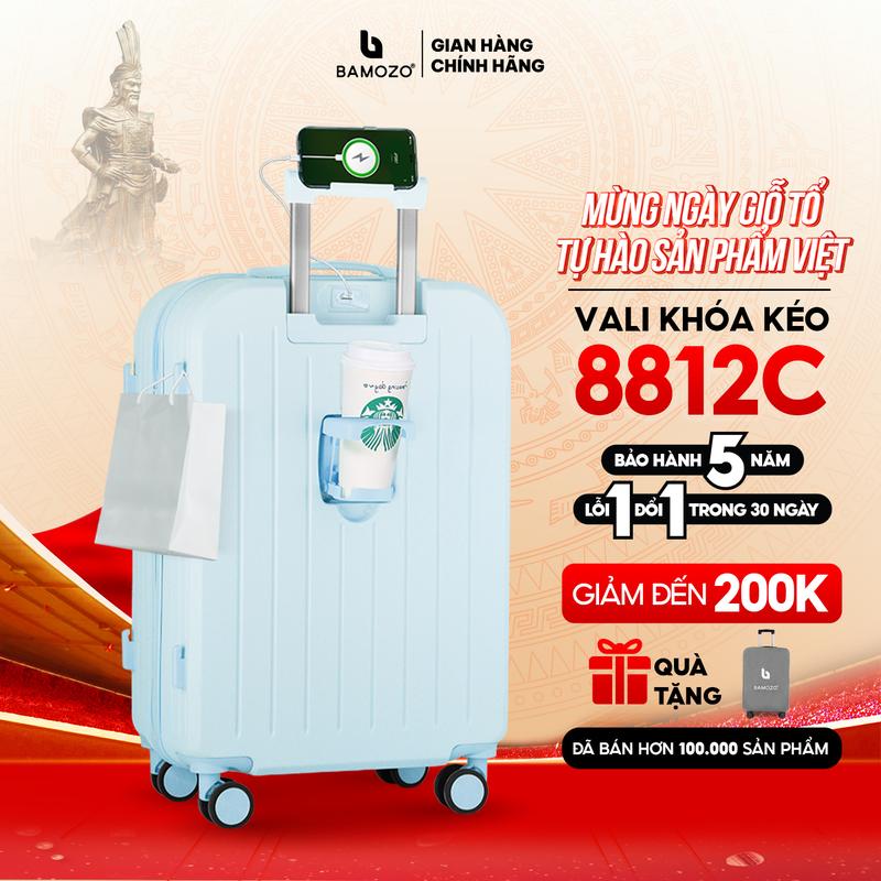 [GIÁ GIẢM SÂU 15/4] Vali Bamozo 8812 Bản Cao Cấp Size 20/24 Nhựa ABS Bền Đẹp 4 Bánh Xoay 360 Vali Du Lịch Hộp Đựng Cứng Có Khóa Hai Lớp An Toàn - Tặng Bọc Vali