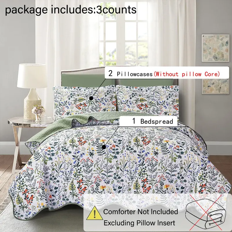 Floral Print Bedding Set, 1 Count Bedspread & 2 Counts Pillowcase without Filler, Soft Comfortable Bedding Set for Home Bedroom 4