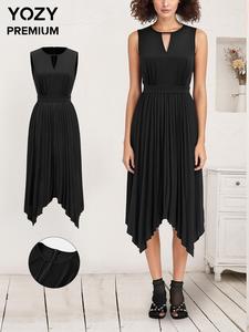 YOZY Women's Plain Keyhole Neckline Zipper Back Dress, Elegant Sleeveless Dress for Party Holiday Wedding Guest, Ladies Clothes for All Seasons