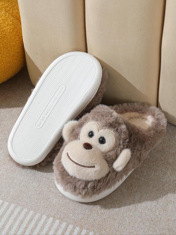Women's Cute Cartoon Monkey Design Plush Slippers, Casual Soft Comfortable Home Slippers, Warm Slippers for Indoor & Outdoor Use for Fall & Winter, Girl 4
