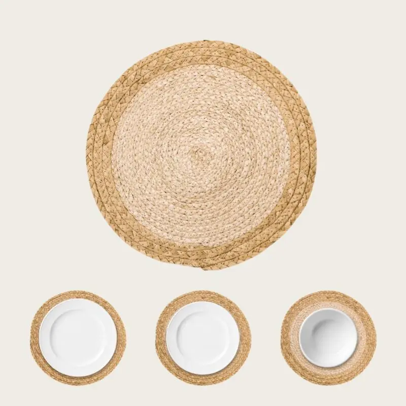 Round Woven Placemat, 1/2 Counts Boho Style Coaster, Heat Resistant Placemat, Table Decoration Supplies for Home Kitchen Dining Room 2
