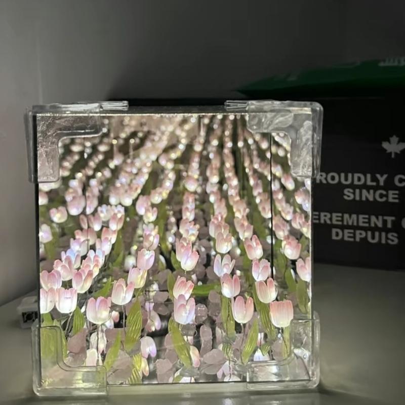 SET nguyên liieeuk Hộp hoa tulip đèn tráng gương quà tặng DIY decor phòng ngủ