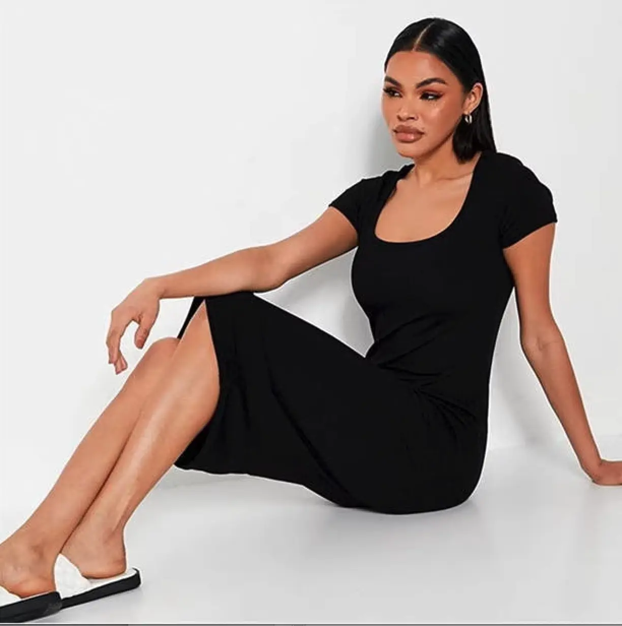 [SUNKISSED CO.] MAIA Free Size Plus Size Square Neck Short Sleeved Long Bodycon Dress