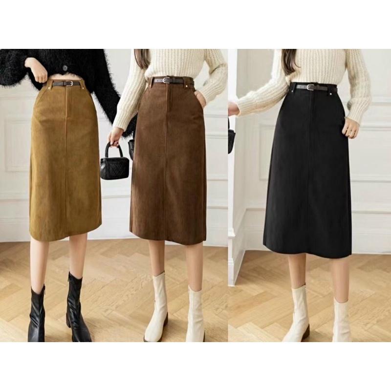  Chân Váy Nhung Tăm Dáng Dài Tặng Kèm Đai Xinh Xắn EVO-6681 