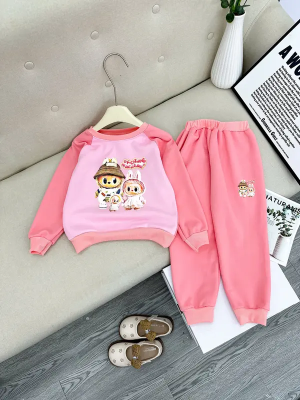 (22-40kg)-Bộ Nỉ 2 Da Bé Gái Đông Xuân In Hình Labubu Mềm Mại Dày Dặn Ấm Áp đồ set thu sét quần áo mùa nữ 2