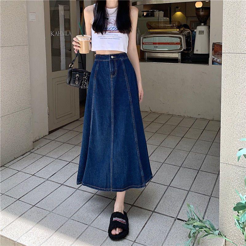 Product Introduction of Chân Váy Denim Dài, Ngoại Cỡ Cho Cô Gái Đầy Đặn, Váy Ô Chữ A Dài Nửa Người Dành Cho Nữ, Dài Trung Bình Qua Đầu Gối, Cạp Cao, Vải Mỏng, Ngoại Cỡ, Quần Áo Nữ, 100,00kg Women Khuy 5