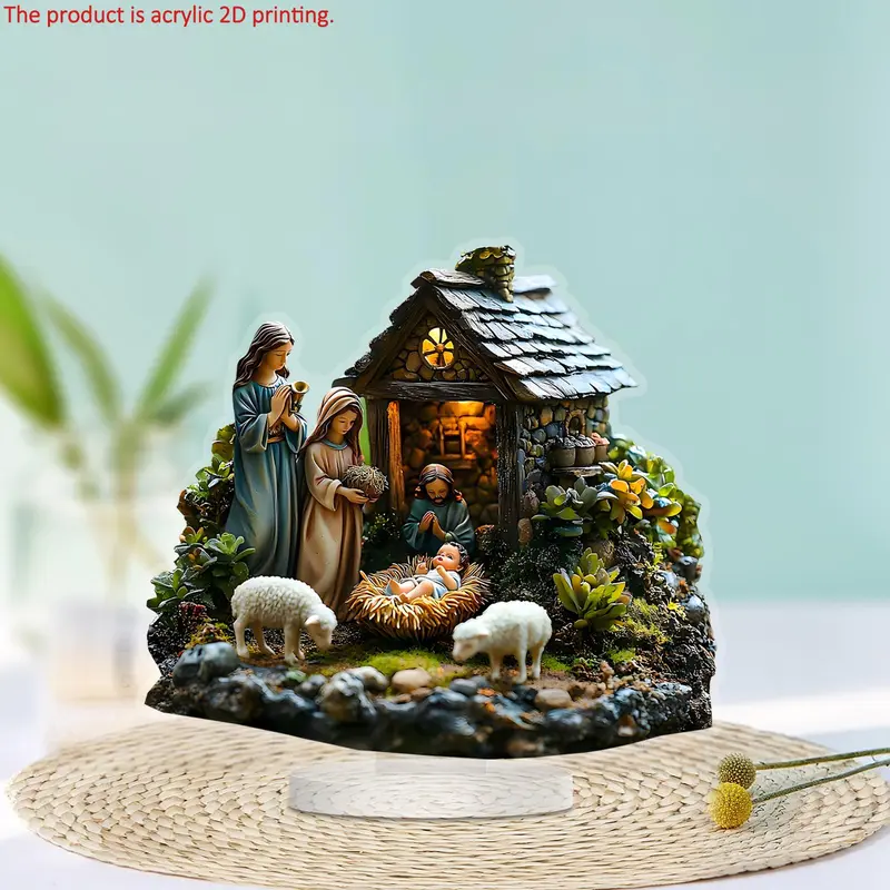 Nativity Scene Design Acrylic Desktop Ornament, 1 Count 2D Acrylic Desktop Decoration, Ideal Christmas & Housewarming Gift for Friends Family, Stocking Filler 3