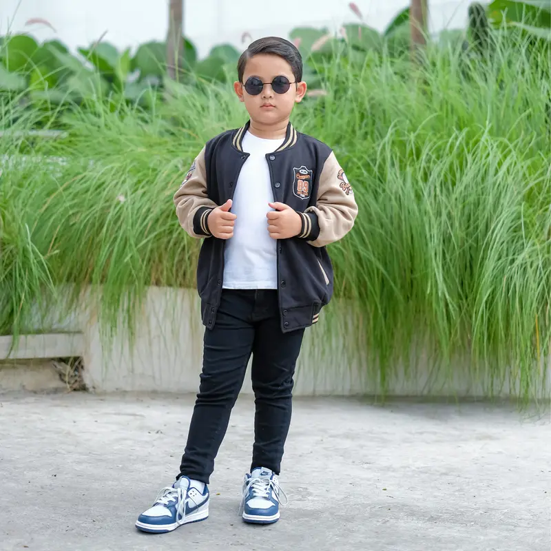 Varsity jacket anak laki-lai usia 1-10tahun warna BLACKTAN jacket linemekids Cewek Cowok Nyaman Lembut Balita 3