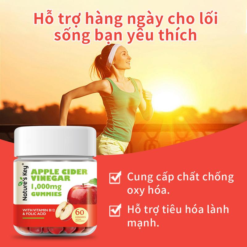 0 chất béo, 0 lo lắng khi dùng | Kẹo dẻo Giấm táo Nature’s Key, 1000mg Giấm táo nguyên chất cùng nhiều Vitamin thiết yếu 5