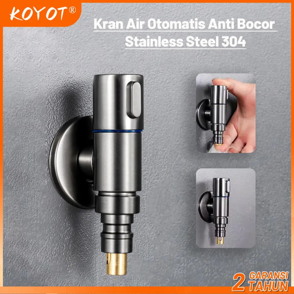 KOYOT Abu-abu Keran Air Mesin Cuci Otomatis Anti Jatuh 1/2" 304 Stainless Steel Jatuh Otomatis Menghentikan Air Anti Ledakan yang Diperkuat