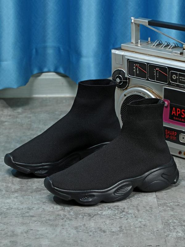 2024 Trendy Solid Color Mid Top Platform Sneakers, Casual Sporty Running Shoes, Lightweight Breathable Comfort Sports Walking Shoes, Cozy Sock Boots For Workout Gym 1