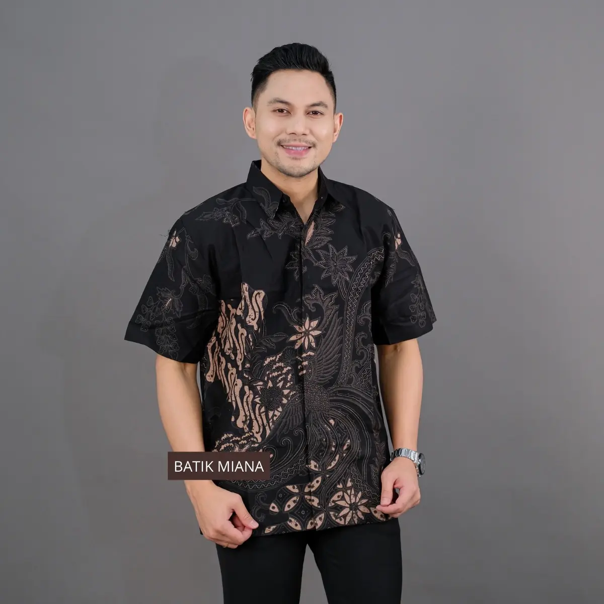 LENGAN PENDEK PRANSELING HIETAM Kemeja Batik Pria Bahan Katun Halus lapis Furing Reguler Fit Atasan Hitam Cowok Nyaman Kancing dalam Keren Baju Dewasa