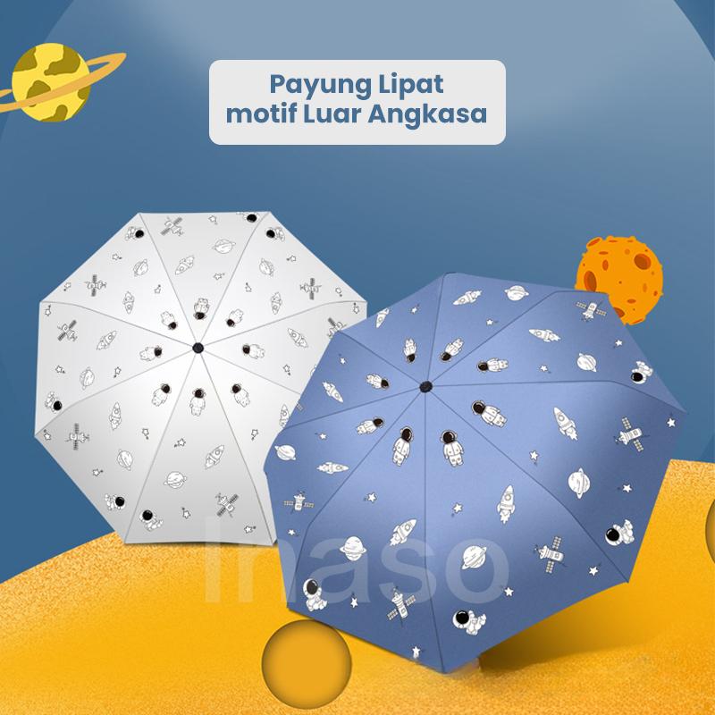 Inaso Payung Otomatis Tombol dan Manual Motif Astronot Minimalis dan Mudah untuk Digunakan Saat Musim Panas dan Hujan Mini Cocok untuk Bepergian HPY102 1