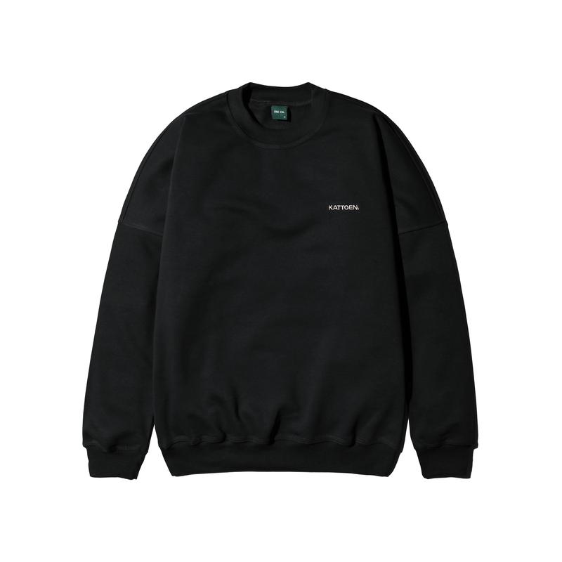 Kattoen - Crewneck Solid Black Sweater Oversized Fleece Basic 2
