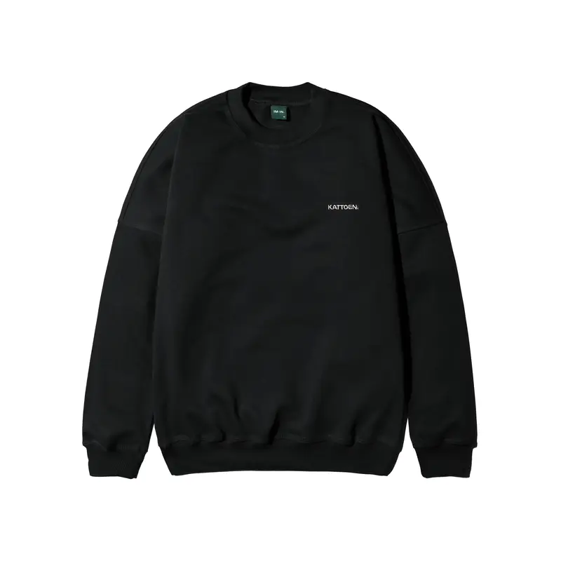 Kattoen - Crewneck Solid Black Sweater Oversized Fleece Basic 2