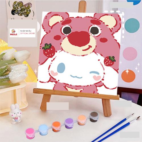 Tranh số hoá Cô Bé Kuromi Hoạt Hình Tranh Tô Màu 20x20cm dễ thương đầy đủ cọ, màu, căng khung sẵn MEILI STORE 4