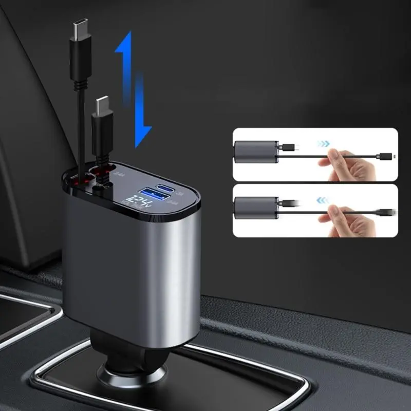 Tẩu Sạc Nhanh Ô Tô 120W 4 trong 1 Bộ Sạc xe hơi USB Type-C cho Điện Thoại - Có Dây Sạc Rút Gọn Thông Minh Tiện Ích Phụ Kiện 5