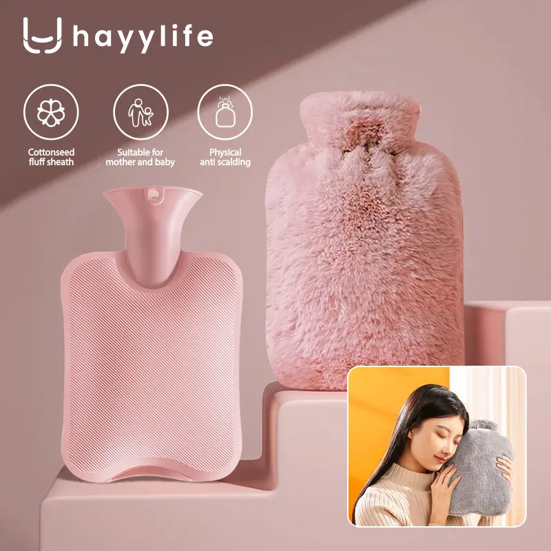 hayylife Botol Air Panas - Botol Air Panas Tiruan Bulu Kelinci Berkualitas Tinggi dengan Daya Tahan Tinggi, Kapasitas Besar 1000ml HL-AGA923