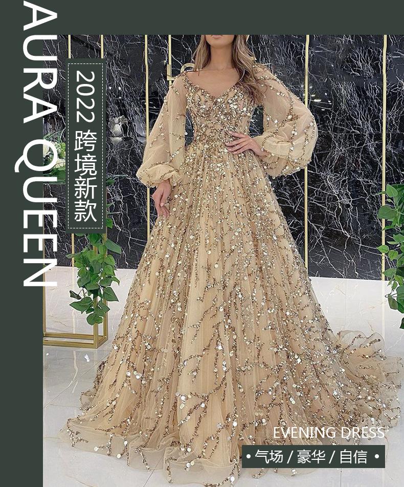 Product Introduction of 2025 new gold heavy industry beads luxury evening dress sexy Cosmopolitan Queen long dress yq7109 0