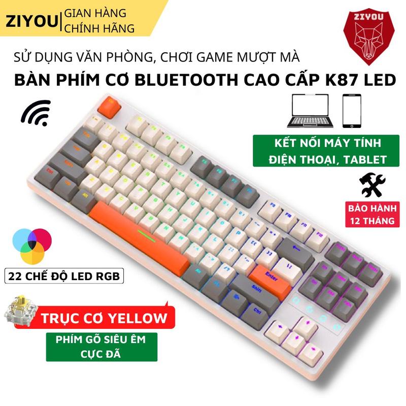  Bàn Phím Cơ Bluetooth Không Dây K87 LED RGB 22 Chế Độ Trục Cơ Yellow Switch Gõ Cực Êm Luxury 2025 Kết Nối Đa Năng Type C | Bluetooth 5.0 | Wireless 2.4G | HOTSWAP 