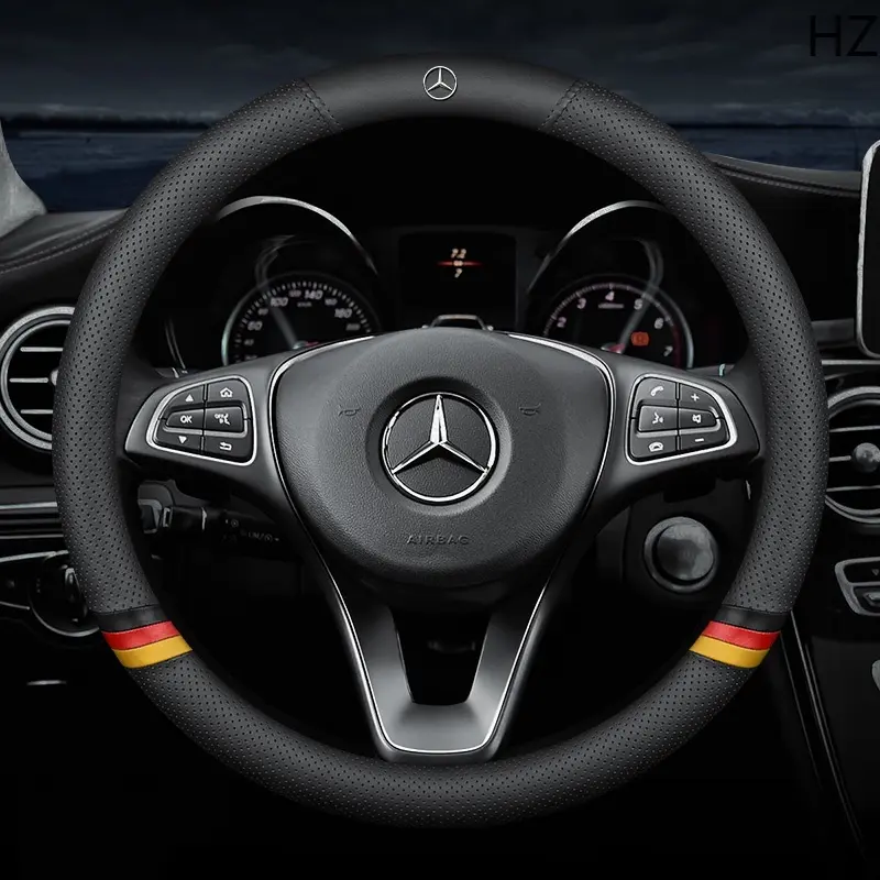 NEW Very Thin Car Steering Wheel Cover 3 Lines Sport For Mercedes Benz C200 C300 E300 W204 W213 W212 W211 W176 W246 W245 W205 W216 W215 Cow Leather Accessories
