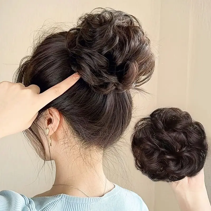 Búi Tóc Giả, Búi Tóc Xoăn, Bồng Bềnh Scrunchies Thật, Tóc Cuộn, Tạo Mẫu, Kiểu Tóc Giống Như Nụ Hôn, Thực Tế, Phụ Kiện Đội Đầu Nữ, Dây Buộc Tóc Hoa Wig crimped  wig
