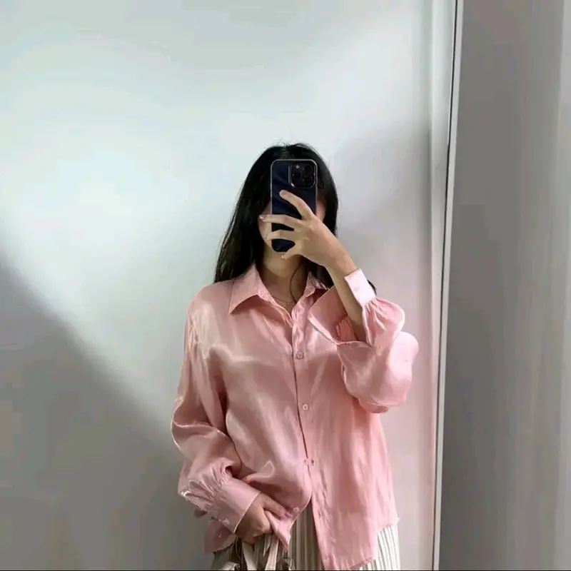 SHIMMER SHIRT /SHIMMER TOP premium Korean Model terbaru vintage colorfull tebal silky  oversize  atasan  wanita  baju  panjang Kancing Cantik Crop Remaja kemeja bona 7