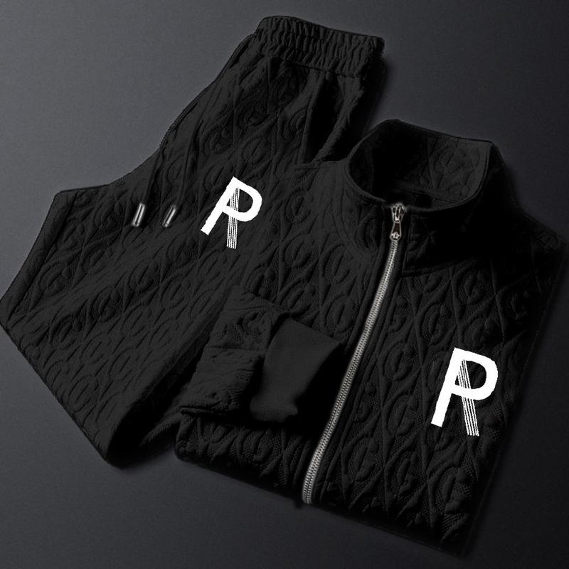 Casual Men's Suit Autumn Winter Jacket Men's Light Luxury Printed Ins Fashion Sports Pants Two-piece Set Trendy Parent 3