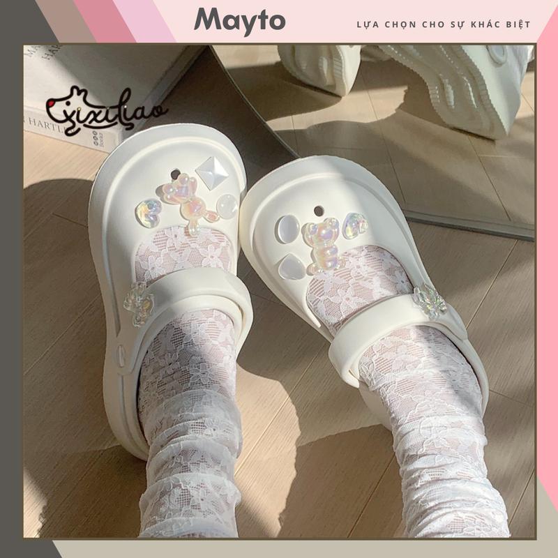  Dép nữ Mayto  MẪU 2025  XIXITIAO  sục nữ đế cao 5cm charm gấu thỏ trong kiểu sandal quai hậu dễ thương hot trend 2024 CS-85 