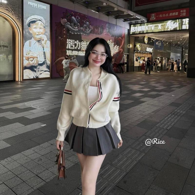 Áo bomber len ép dày dặn phồi viền kẻ  (V9) @Rice