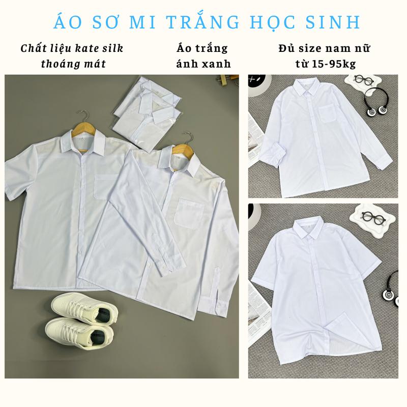 [Giá Xưởng] Áo Sơ Mi Trắng Đồng Phục Học Sinh Tiểu Học, Trung Học Cơ Sở, THPT, Áo Trắng Đi Học Chất Liệu Kate Lon Loại 1
