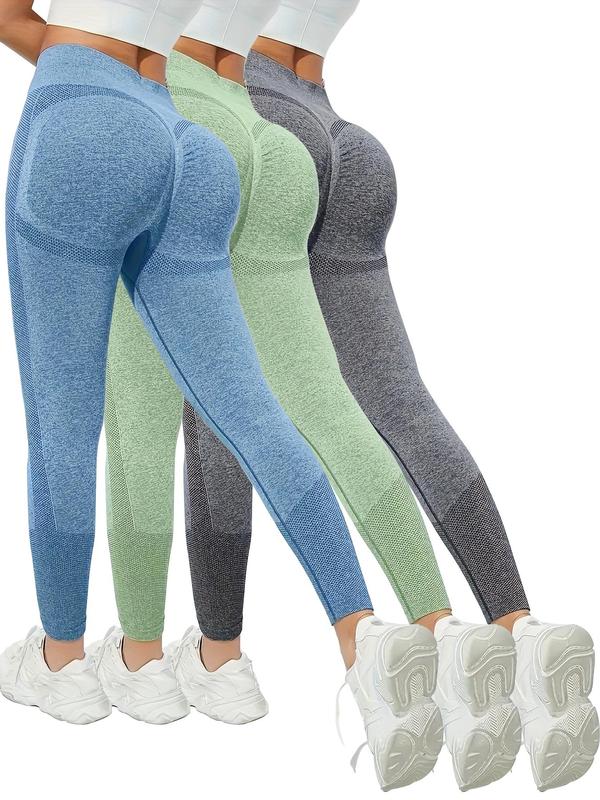 Women's Solid Color Textured Ruched High Waist Sports Leggings, High Stretch Casual Comfy Breathable Skinny Pants for Yoga Gym Workout Running, Tummy Control Butt Lifting  Sportswear for All Seasons 0
