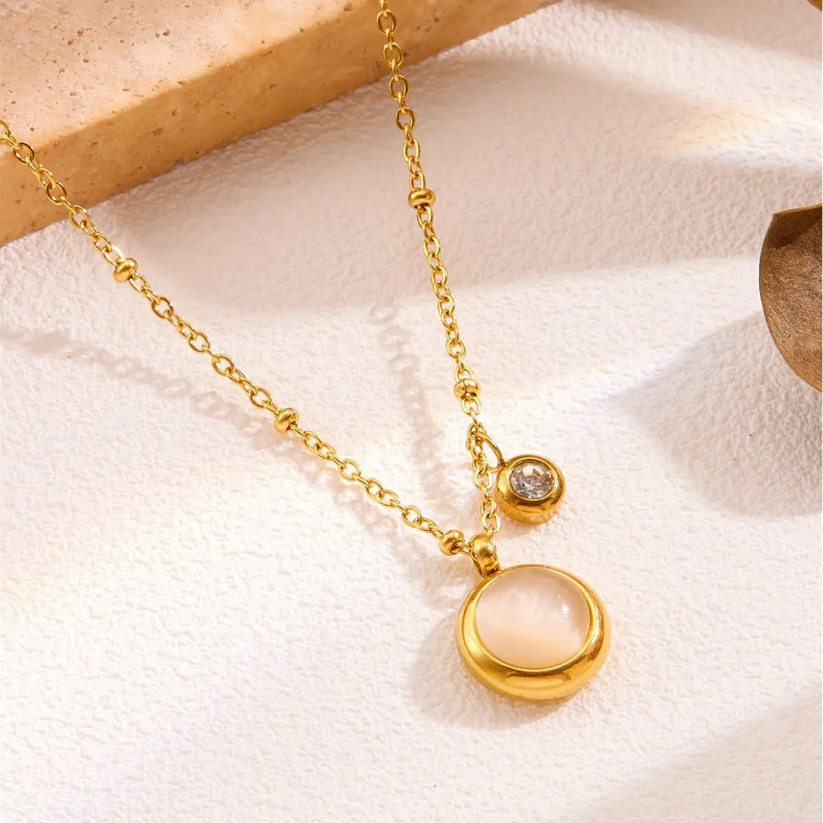Double SidedFu Character Pendant |   Hypoallergenic Cat Eye Stone Chain |   14K Gold Plated Jewelry |   Trending Chinese Style
