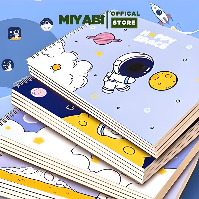 Sổ vẽ lò xo a4 phi hành gia - 28 tờ / 56 trang - sổ vẽ màu nước a4 sketch book cho bé học tập , vở vẽ lò xo - MIYABI STORE