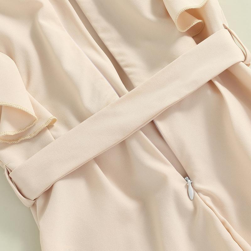 Product Introduction of Áo Jumpsuit Quần Hàng Ngày Cho Trẻ Em, Màu Trơn Cổ Tròn, Không Tay, Áo Liền Quần Flounced, Có Thắt Lưng, Thích Hợp Cho Mùa Hè, Độ Tuổi: 1-6 Tuổi, Màu Xanh Lá Cây / Be 48
