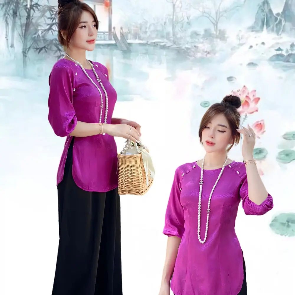 KA12 Bộ Bà Ba Cách Tân Diệp Chi Lụa Gấm Mới Cao Cấp Pháp Phục Khánh An Áo Nữ